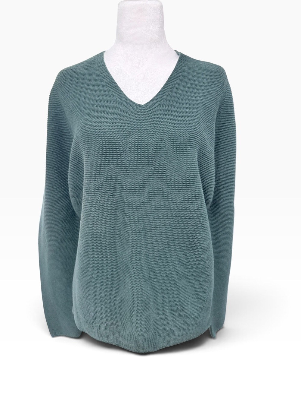 Uniqlo Knit Soufflé Yarn V-Neck Cotton Cottagecore Sweater Sage Green Medium-EUC